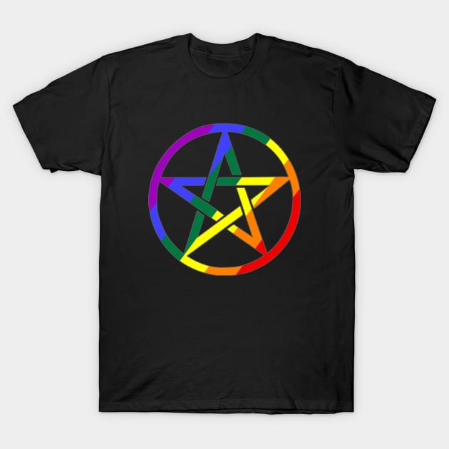 Rainbow Pentacle Wiccan Symbol T-Shirt by AmandaPandaBrand